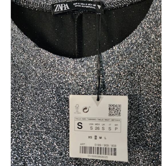 Zara Dress With Metallic Thread Sheath Bodycon Sleeveless Sparkle Mini Pullover - Picture 5 of 8